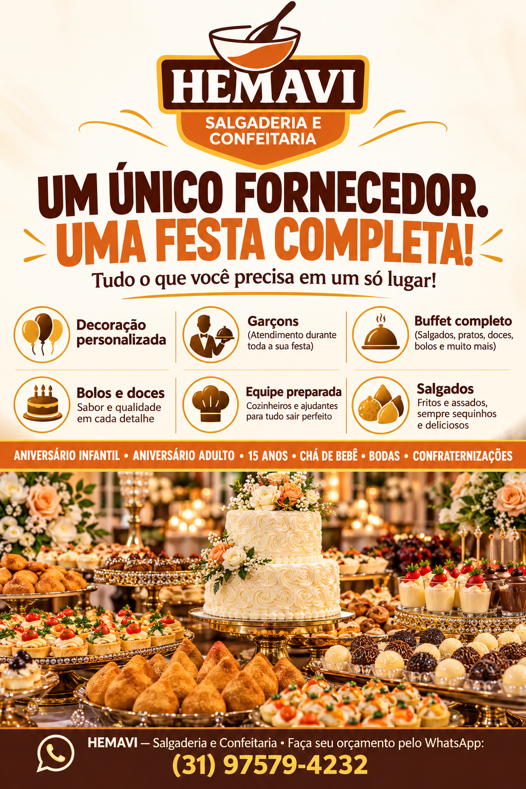 Festa Completa HEMAVI Salgaderia e Confeitaria